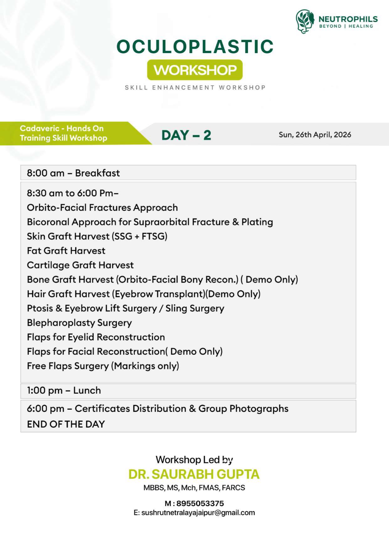 Oculoplastic Workshop Scientific Agenda
